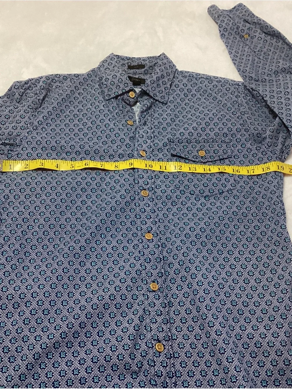 Men's J. Crew Printed Button-Down Shirt Blue Slim Fit 100% Cotton S Office